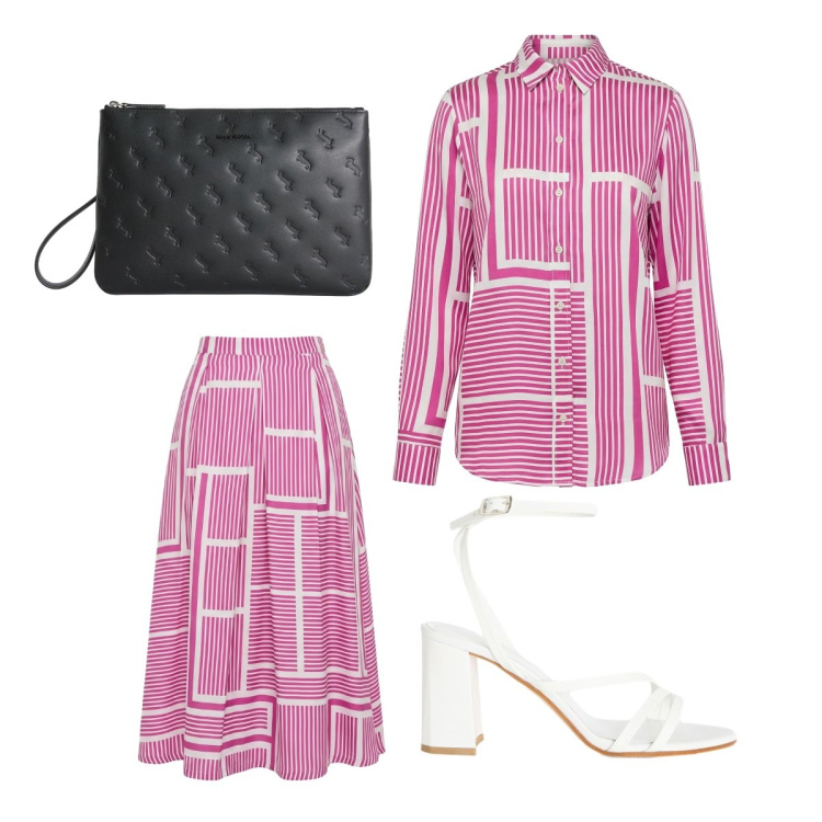 Outfit donna - Look estivo da ufficio. Stile Casual chic per Ufficio. Abbinamento con sandali in pelle, anelli, camicie, gonne lunghe.