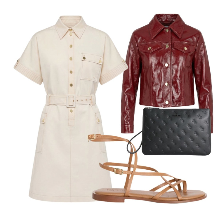 Outfit donna - Raffinata. Stile Casual chic per Scuola/Università. Abbinamento con sandali in pelle, vestiti chemisier, anelli, giacche.