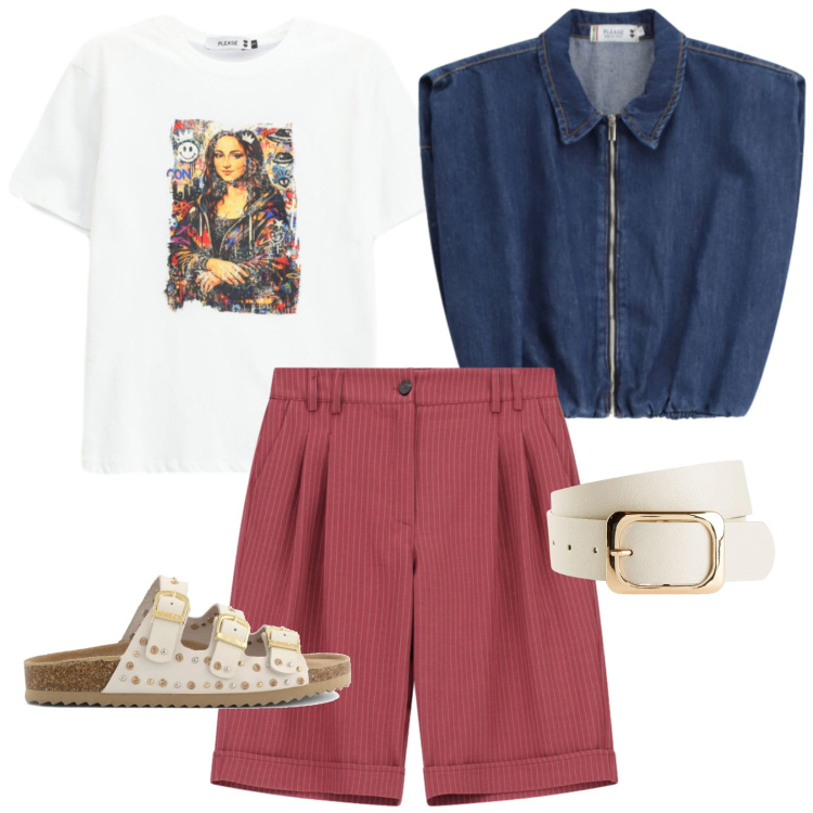 Outfit donna - Non solo mare.... Stile Basic per Tutti i giorni. Abbinamento con cinture, bermuda, t-shirt, gilet, sandali.