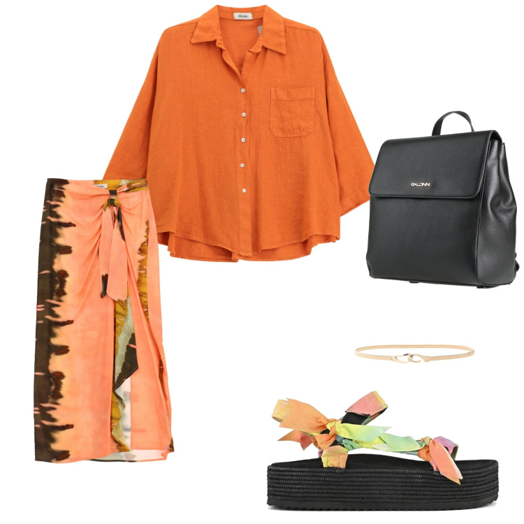 Outfit donna - Wonderful color. Stile Etnico per Tutti i giorni. Abbinamento con zaini, camicie, cinture, gonne lunghe, sandali.