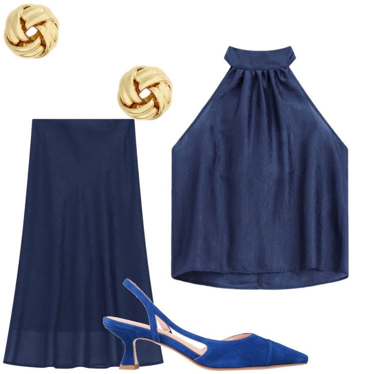 Outfit donna - Gonne e top versatili. Stile Chic per Serata fuori. Abbinamento con décolleté, gonne longuette, top, orecchini.