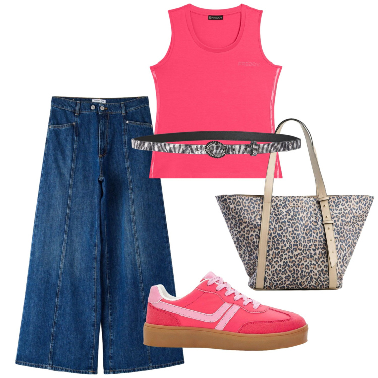 Outfit donna - Total look #2430965. Stile Basic per Tutti i giorni. Abbinamento con shopping bag, sneakers, jeans, cinture, canottiere.