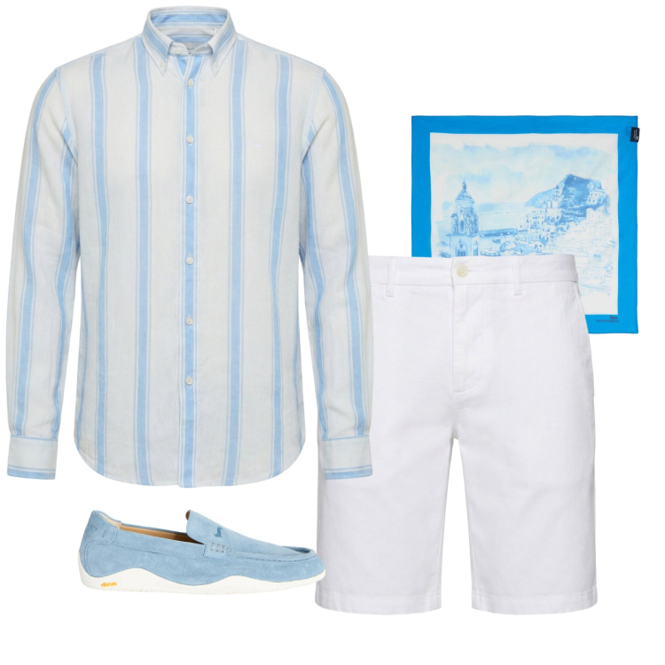 Outfit uomo - Summer Riviera. Stile Business/Elegante per Serata speciale. Abbinamento con scarpe stringate, bermuda, camicie, sciarpe.