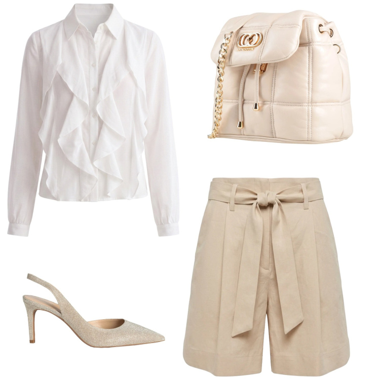 Outfit donna - In ufficio. Stile Bon Ton per Ufficio. Abbinamento con valigie, décolleté, bermuda, camicie.