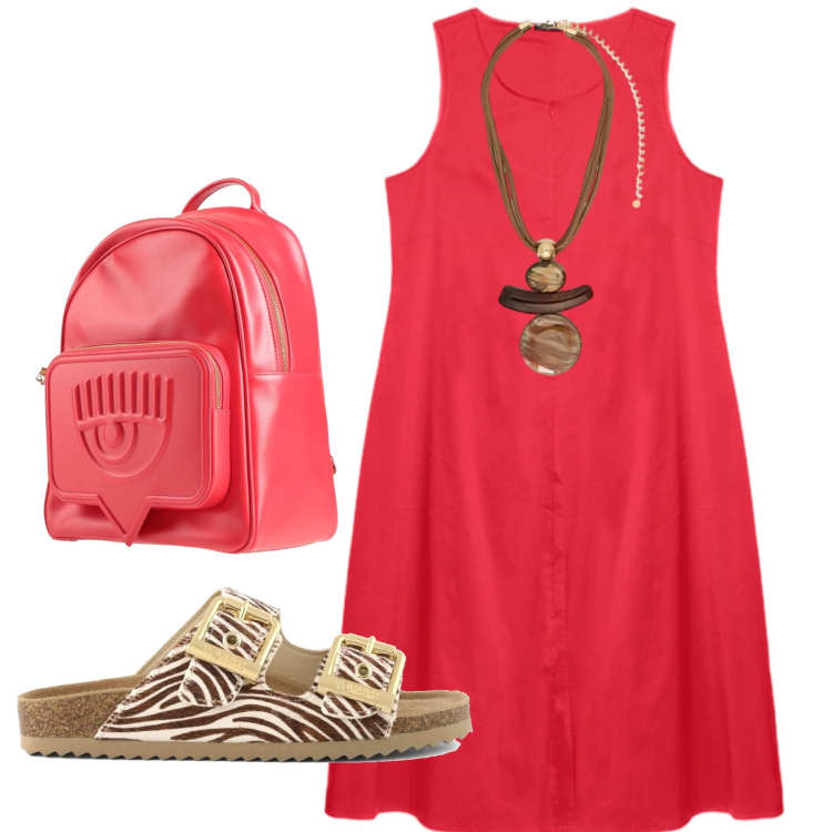 Outfit donna - Total look #2430998. Stile Casual per Tutti i giorni. Abbinamento con zaini, vestiti midi/longuette, ciondoli, sandali in pelle.