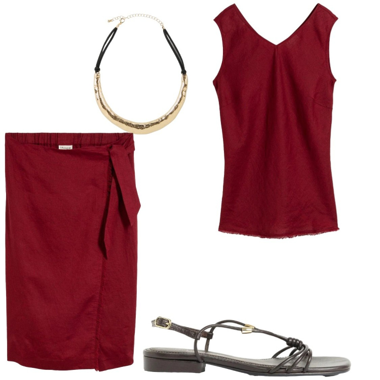 Outfit donna - Gonna portafloglio. Stile Chic per Serata fuori. Abbinamento con gonne longuette, sandali, canottiere, collane.