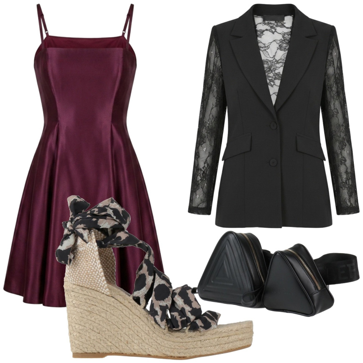 Outfit donna - Zeppe stilose. Stile Romantica per Serata fuori. Abbinamento con marsupi, espadrillas, blazer, vestiti corti.