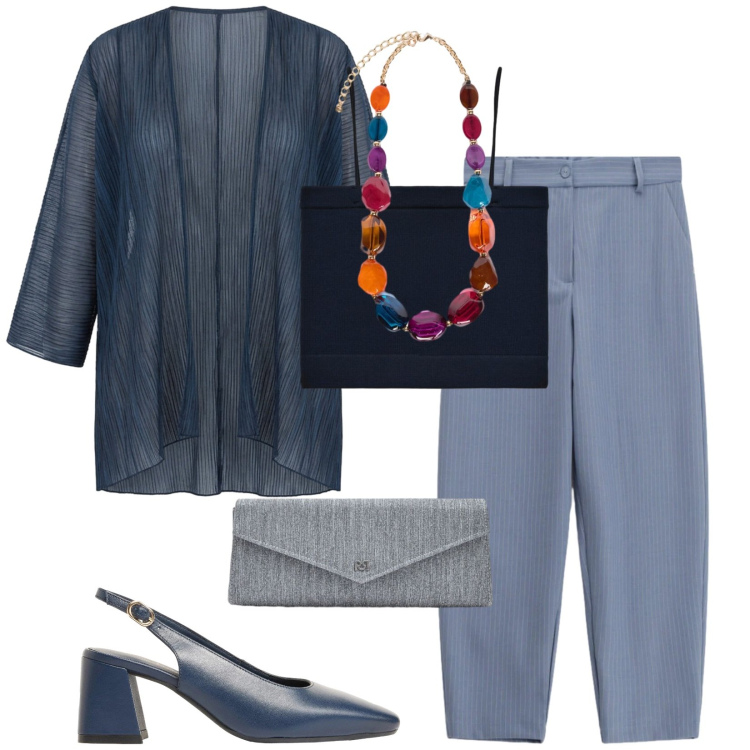 Outfit donna - Total look #2431012. Stile Chic per Cerimonia. Abbinamento con décolleté, top, pochette, pantaloni, collane, blazer.