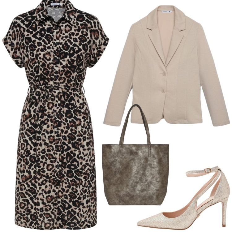 Outfit donna - Total look #2431014. Stile Chic per Serata fuori. Abbinamento con blazer, vestiti chemisier, shopping bag, décolleté.