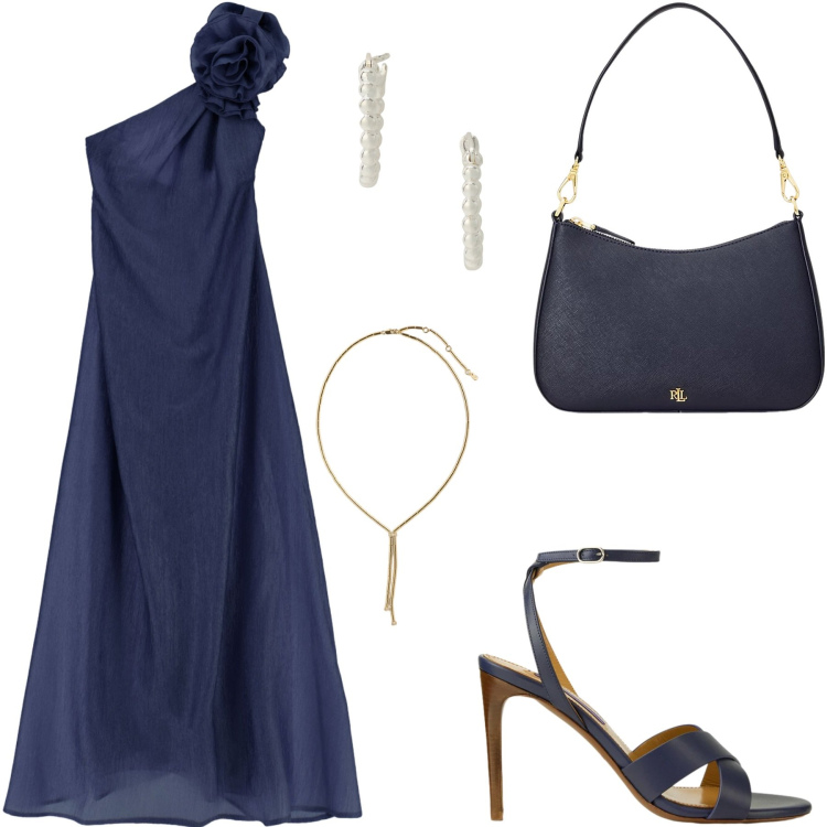 Outfit donna - Total look #2431036. Stile Glamour per Cerimonia. Abbinamento con vestiti lunghi, orecchini, borse a spalla, sandali col tacco, collane.