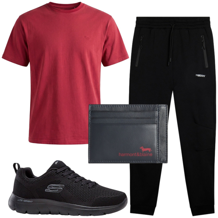 Outfit uomo - Total look #2431044. Stile Urban per Sport. Abbinamento con sneakers, t-shirt, portafogli, pantaloni.