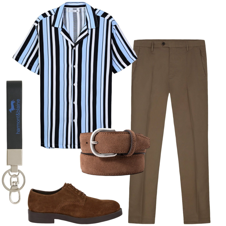 Outfit uomo - Total look #2431061. Stile Business/Elegante per Ufficio. Abbinamento con portachiavi, camicie a manica corta, pantaloni, scarpe stringate, cinture.