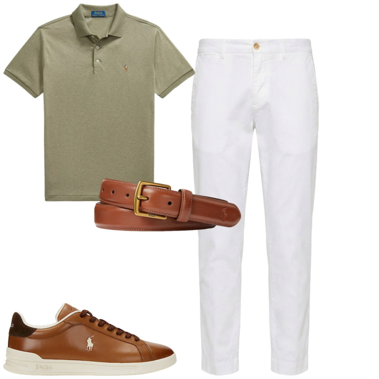 Outfit uomo - City. Stile Casual per Tutti i giorni. Abbinamento con pantaloni chino, cinture, sneakers, polo.