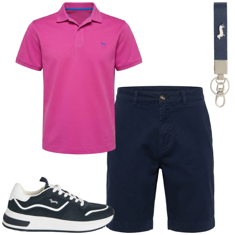 Outfit uomo - Harmont & Blaine. Stile Casual per Tutti i giorni. Abbinamento con sneakers, polo, bermuda, portachiavi.