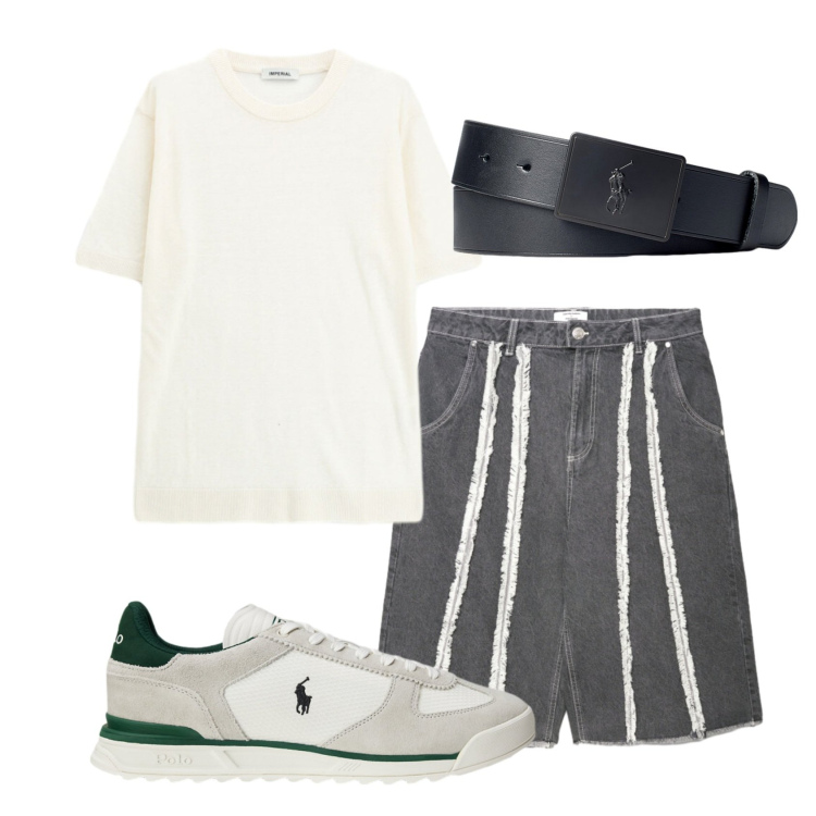 Outfit uomo - Total look #2431113. Stile Trendy per Tutti i giorni. Abbinamento con bermuda, sneakers, cinture, t-shirt.