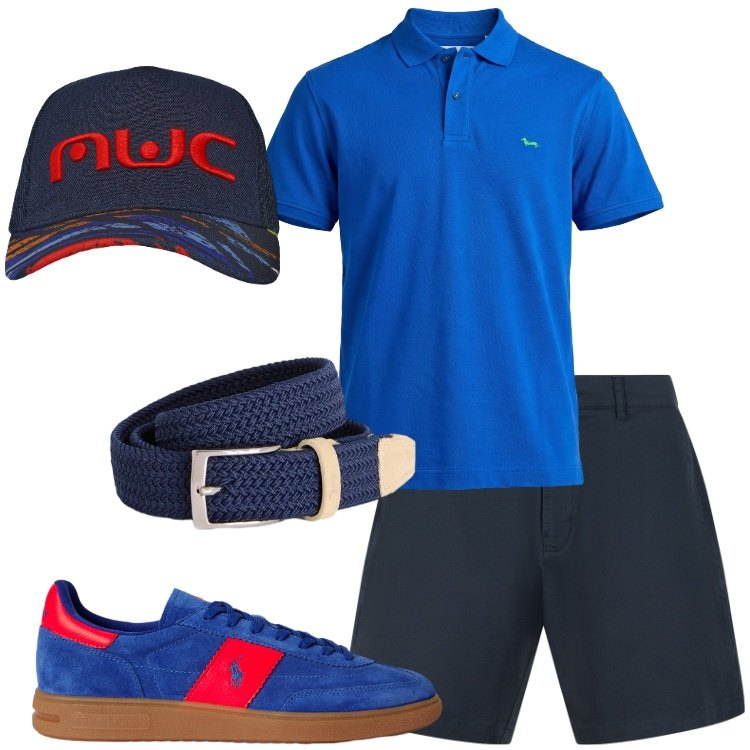 Outfit uomo - Casual con stile. Stile Casual per Tutti i giorni. Abbinamento con cappelli con visiera, cinture, polo, bermuda, sneakers.