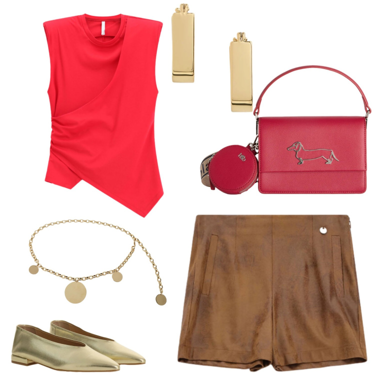 Outfit donna - Total look #2431290. Stile Casual chic per Ufficio. Abbinamento con borse a tracolla, orecchini, ballerine, cinture, top, shorts.