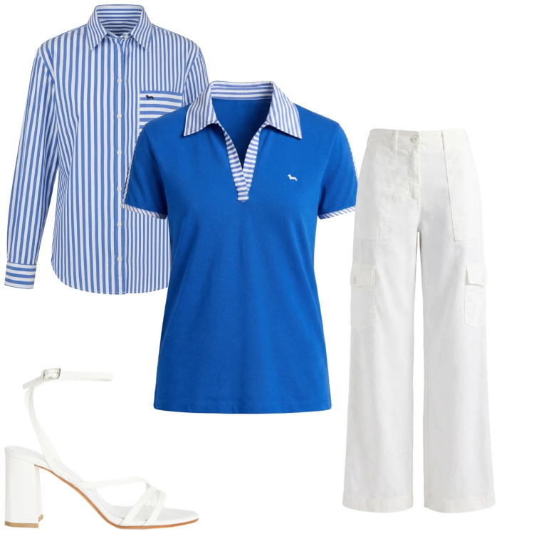 Outfit donna - Total look #2431298. Stile Casual chic per Ufficio. Abbinamento con sandali in pelle, polo, pantaloni cargo, camicie.