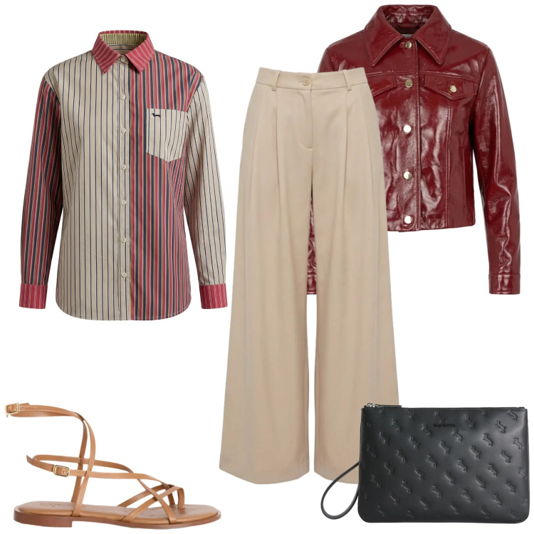 Outfit donna - Total look #2431301. Stile Casual chic per Tutti i giorni. Abbinamento con camicie, sandali in pelle, anelli, pantaloni, giacche.