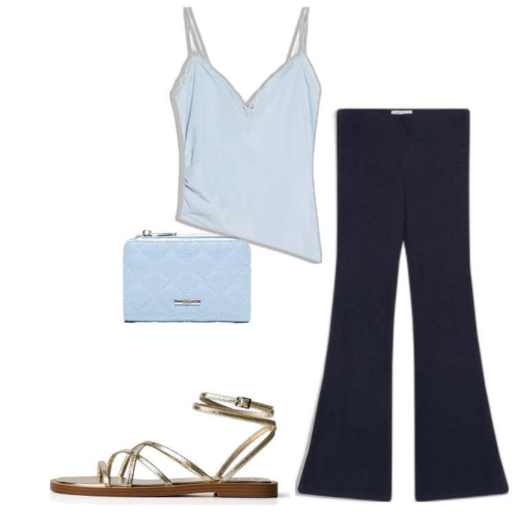 Outfit mujer - Basic look. Estilo Basic para Todos los días. Combinación con pantalones, sandalias, top, monederos.