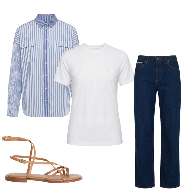 Outfit donna - Total look #2431303. Stile Casual chic per Tutti i giorni. Abbinamento con t-shirt, sandali in pelle, jeans, camicie.