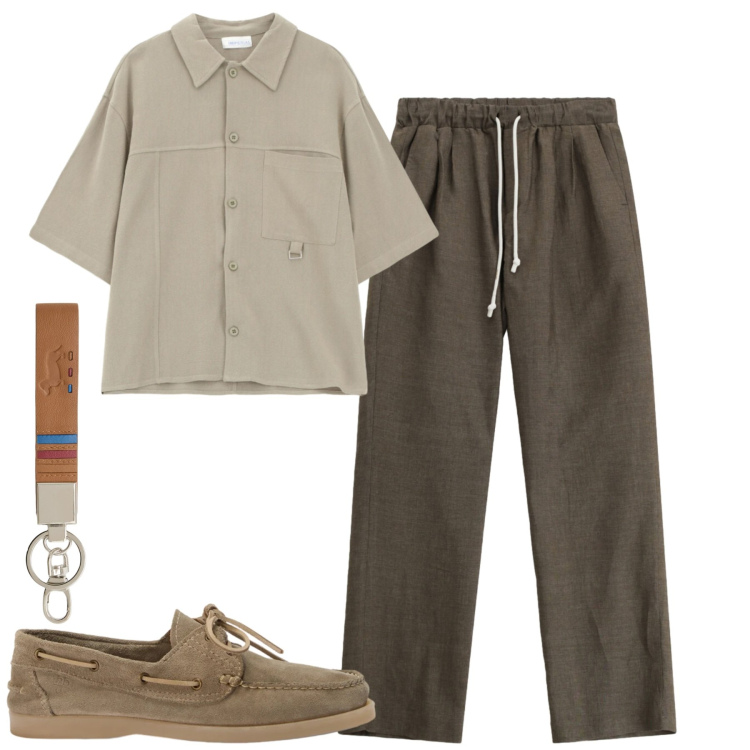 Outfit uomo - Total look #2431317. Stile Casual per Tutti i giorni. Abbinamento con portachiavi, scarpe stringate, pantaloni, camicie a manica corta.