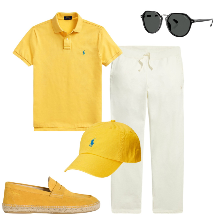 Outfit uomo - Total look #2431319. Stile Casual per Tutti i giorni. Abbinamento con espadrillas, polo, occhiali da sole, pantaloni, cappelli con visiera.