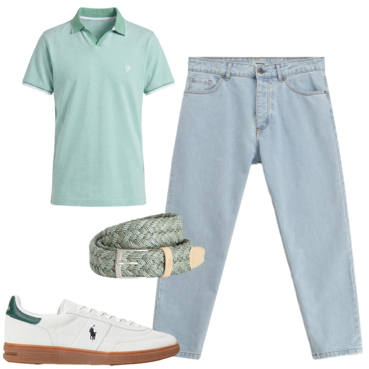 Outfit uomo - Luglio. Stile Casual per Tutti i giorni. Abbinamento con cinture, polo, sneakers, jeans.