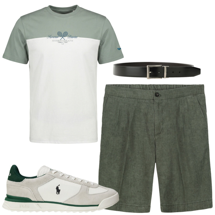 Outfit uomo - Luglio. Stile Casual per Tutti i giorni. Abbinamento con t-shirt, sneakers, bermuda, cinture.
