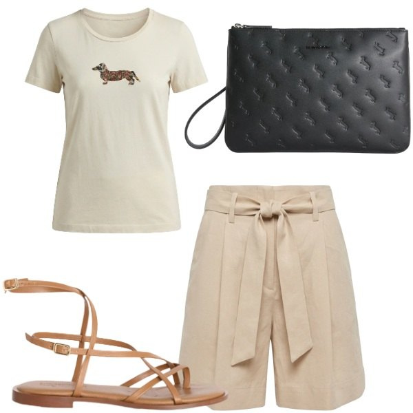 Outfit donna - Total look #2431348. Abbinamento con bermuda, anelli, t-shirt, sandali in pelle.