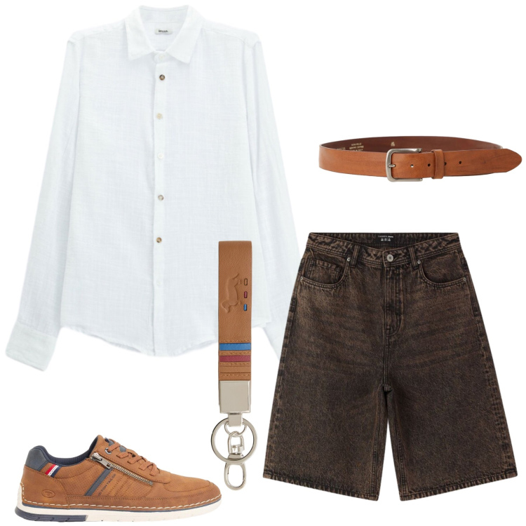 Outfit uomo - Total look #2431368. Stile Casual per Tutti i giorni. Abbinamento con sneakers, portachiavi, bermuda, camicie, cinture.