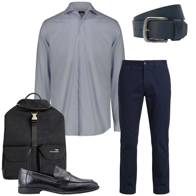 Outfit uomo - Total look #2431371. Stile Trendy per Ufficio. Abbinamento con borse sportive, pantaloni, cinture, camicie, scarpe stringate.