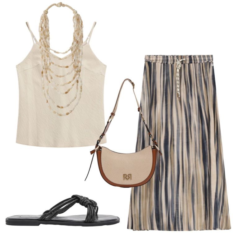 Outfit donna - Fresca e comoda. Stile Basic per Tutti i giorni. Abbinamento con gonne lunghe, borse a tracolla, sandali, canottiere, collane.