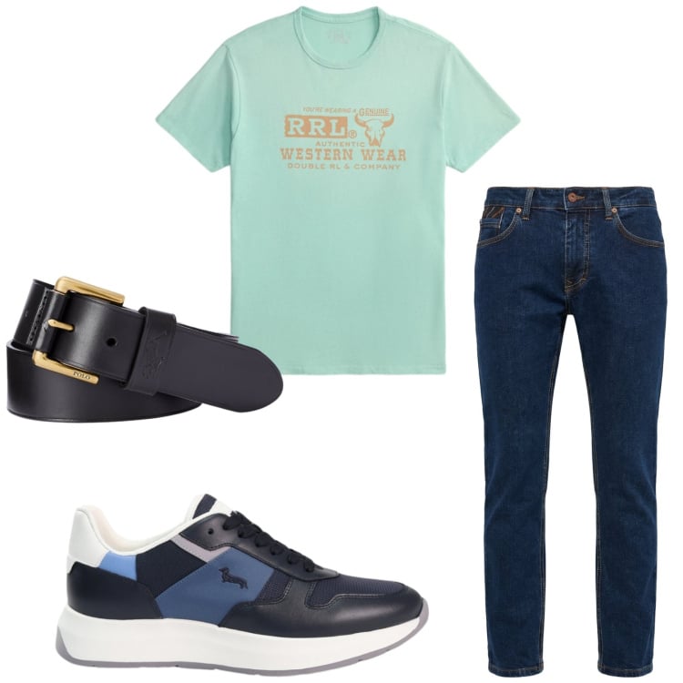 Outfit uomo - Total look #2431380. Stile Casual per Tutti i giorni. Abbinamento con pantaloni, sneakers, cinture, t-shirt.