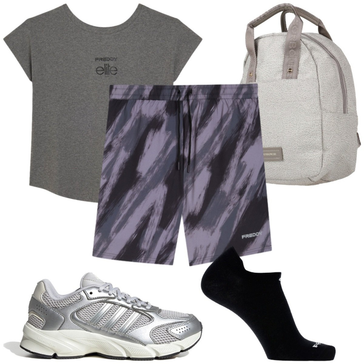 Outfit donna - Sporty summer mood pantaloni corti. Stile Basic per Sport. Abbinamento con zaini, calzini, t-shirt, bermuda, sneakers.