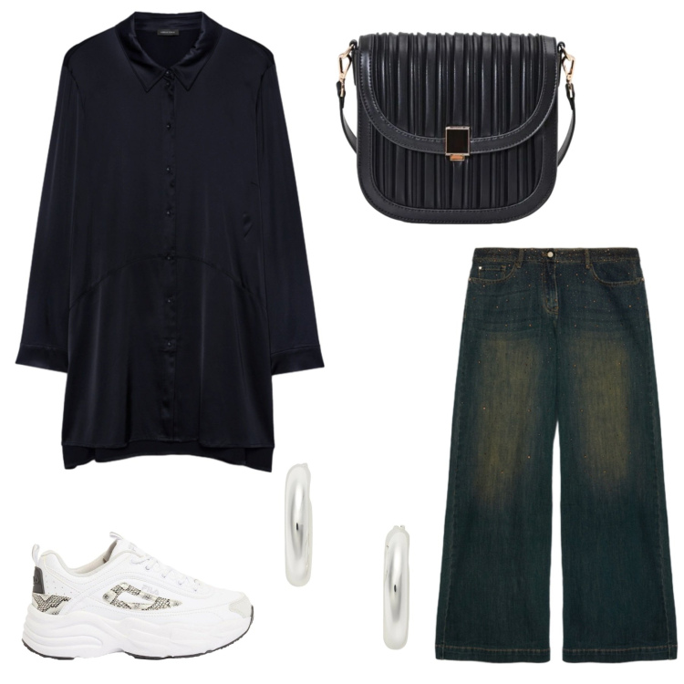 Outfit donna - Total look #2431393. Stile Casual chic per Tutti i giorni. Abbinamento con sneakers, borse a tracolla, camicie, jeans, orecchini.