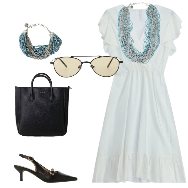 Outfit donna - Total look #2431397. Abbinamento con collane, braccialetti, vestiti corti, occhiali da sole, sandali col tacco, borse a tracolla.