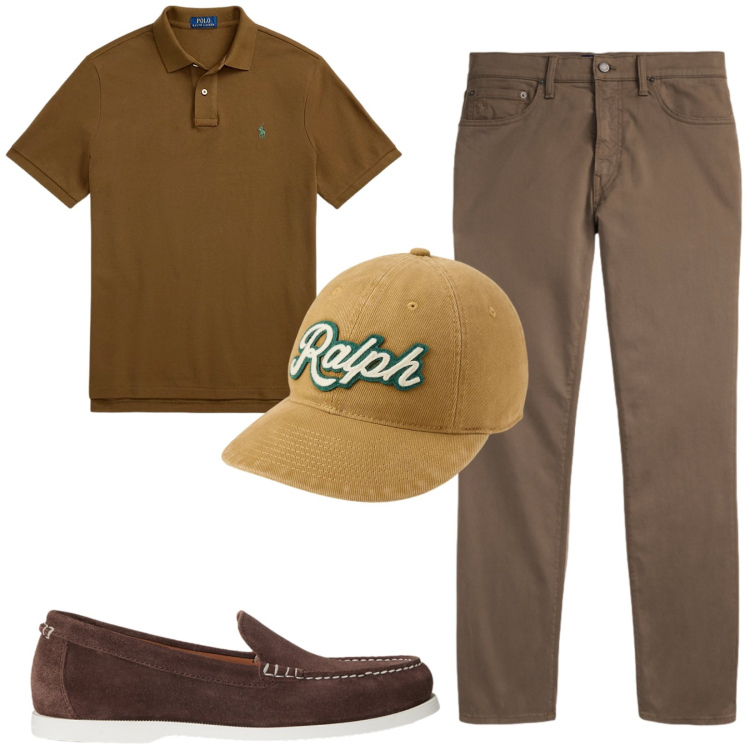 Outfit uomo - Total look #2431405. Stile Casual per Tutti i giorni. Abbinamento con polo, scarpe stringate, pantaloni, cappelli con visiera.