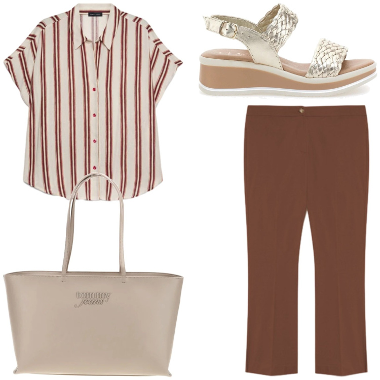 Outfit donna - Comoda e Chic. Stile Chic per Tutti i giorni. Abbinamento con camicie a manica corta, pantaloni, sandali, borse a spalla.
