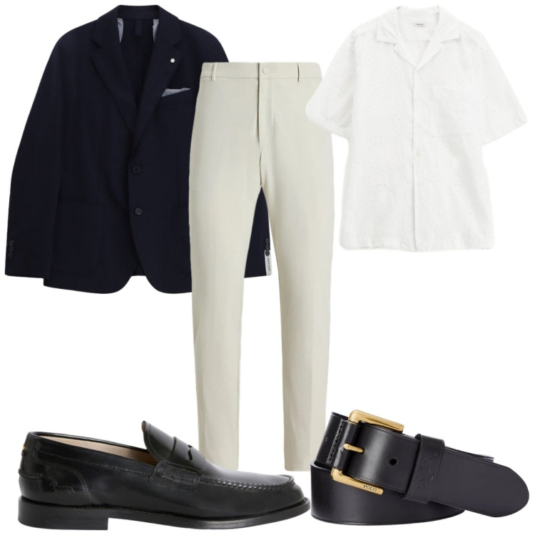 Outfit uomo - Total look #2431436. Stile Casual per Ufficio. Abbinamento con scarpe stringate, cinture, pantaloni, giacche, camicie a manica corta.