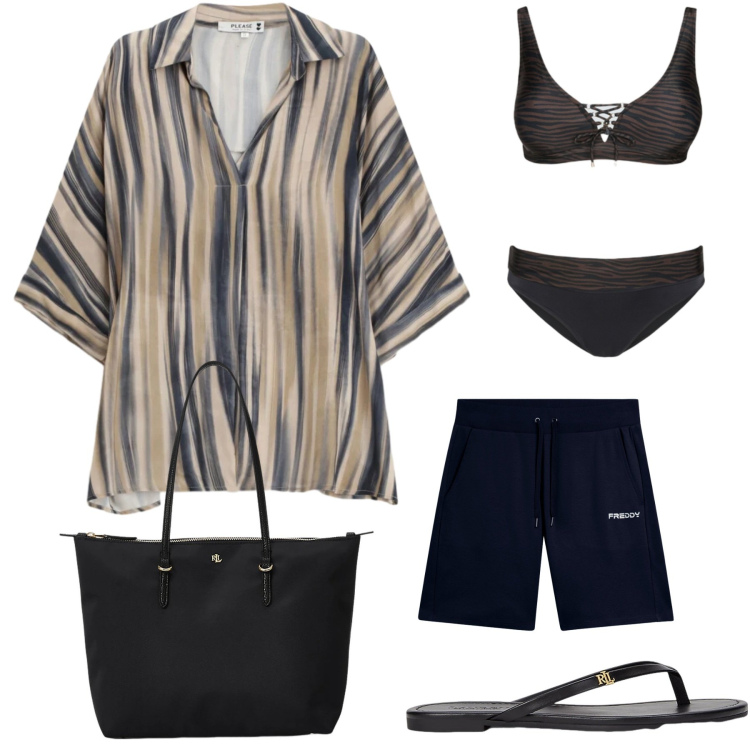 Outfit donna - L\'importante è l\'essenziale!. Stile Casual chic per Mare. Abbinamento con camicie, bikini, shorts, borse tote, ciabatte.