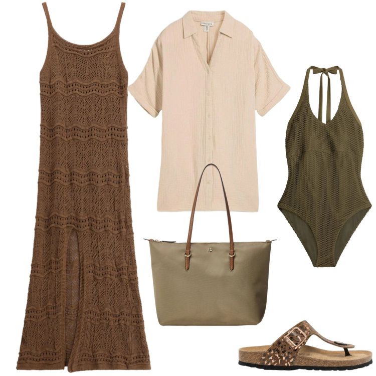 Outfit donna - Bellesa Manna: al mare dall\'alba al tram. Stile Casual chic per Mare. Abbinamento con costumi interi, bluse, infradito, vestiti lunghi, borse tote.