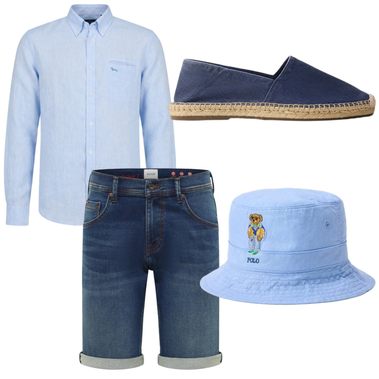 Outfit uomo - Weekend vista mare. Stile Trendy per Mare. Abbinamento con bermuda, camicie, cappelli, espadrillas.