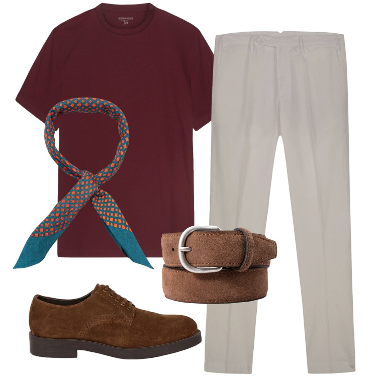 Outfit uomo - Total look #2431510. Stile Casual per Tutti i giorni. Abbinamento con scarpe stringate, pantaloni, cinture, t-shirt, sciarpe e foulard.