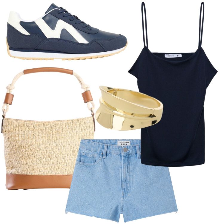 Outfit donna - Il bracciale glamour. Stile Basic per Tutti i giorni. Abbinamento con borse a mano, sneakers, canottiere, shorts, braccialetti.