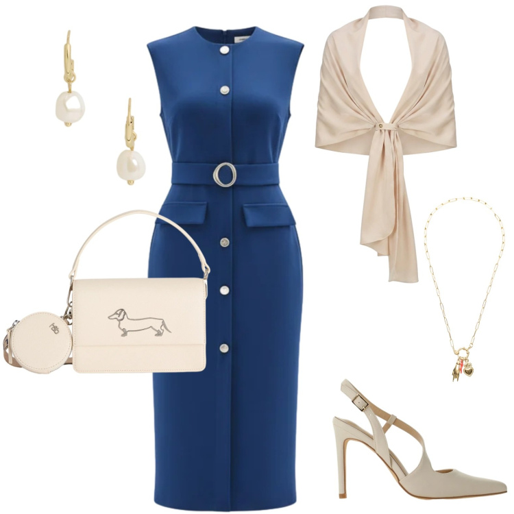 Outfit donna - Total look #2431526. Stile Casual chic Abbinamento con borse a tracolla, ciondoli, orecchini, vestiti midi/longuette, stole, décolleté.