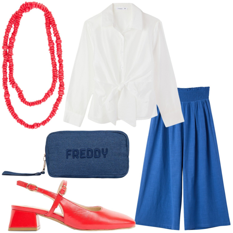 Outfit donna - La collana corallo. Stile Glamour per Tutti i giorni. Abbinamento con décolleté, camicie, pantaloni, collane, pochette.