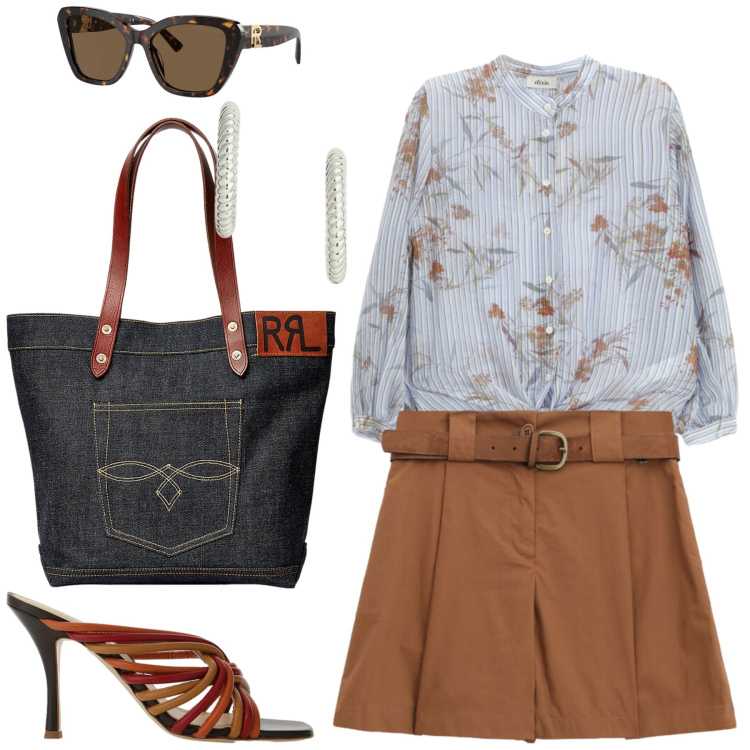 Outfit donna - Total look #2431565. Abbinamento con sandali, camicie, shorts, borse tote, occhiali da sole, orecchini.