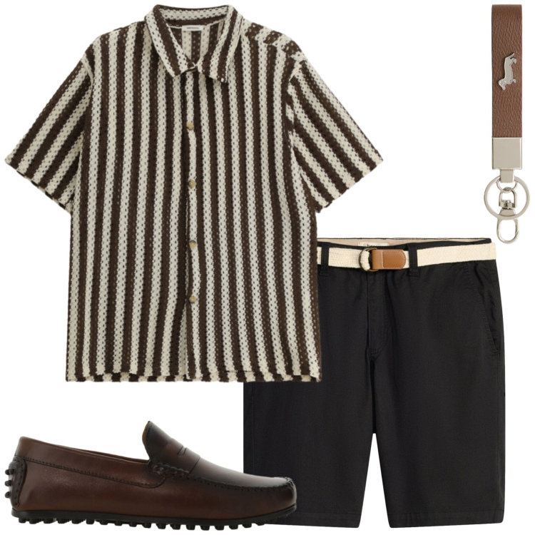 Outfit uomo - Total look #2431566. Stile Trendy per Tutti i giorni. Abbinamento con bermuda, portachiavi, camicie a manica corta, scarpe stringate.