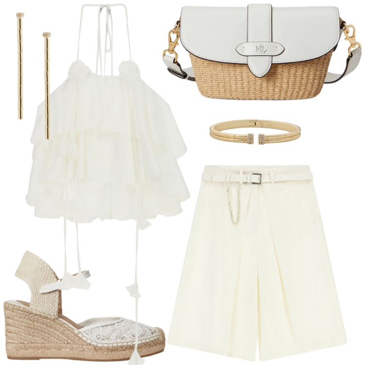 Outfit donna - Total look #2431574. Abbinamento con bermuda, top, espadrillas, borse a spalla, orecchini, braccialetti.